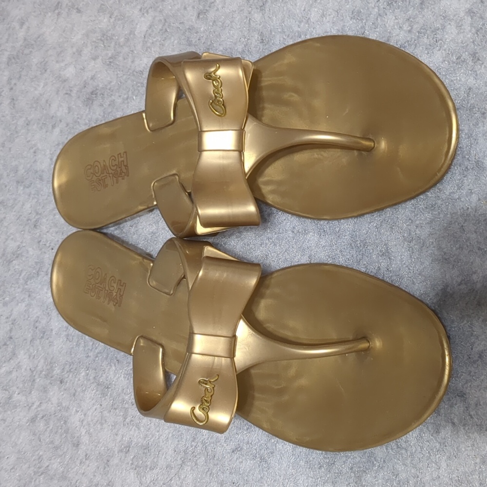 Coach Pretty Gold Jelly Bow Flip Flops Size 9 - Picture 3 of 8